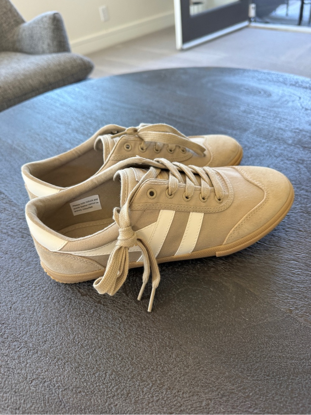 Gola Beige Canvas Sneakers with White Stripes and Gum Sole
